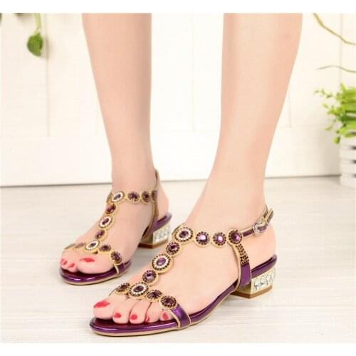 G-sparrow 2019 Womens Summer Fashion Thick High-Heeled Purple Shoes Open Toe Casual Sandals High Quality