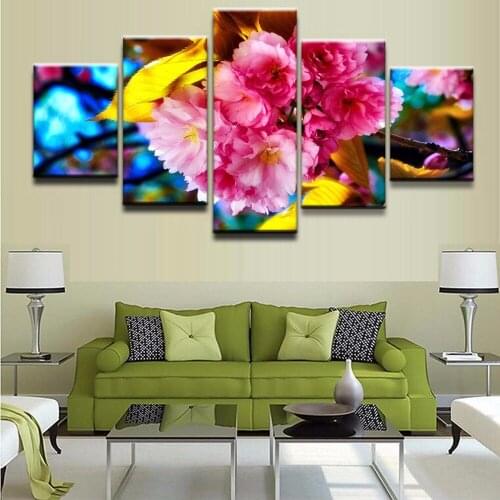 HD Print Painting On Canvas Art Print Wal Picture For Living Room 5 Panel Spring Sakura Blossom Modular Wall Art Paintings Frame