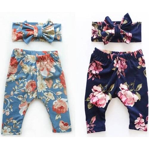 Citgeett Newborn Cute Kids Baby Girls Bottoms Floral Leggings Pants Trousers+Headband Outfits Set 0-24M