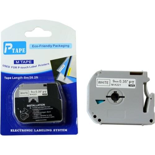 10PCS mk221 label tape M-K221 9mm*8M black on white compatible brother printer Ribbons label machine tapewriter labelling maker