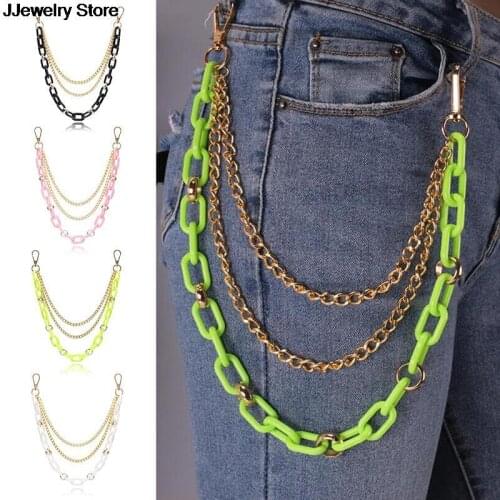 Fashion 1 Pc 3 Layer Men Jewelry Jean Wallet Key Chain Waist Punk Acrylic Chain Pant Belt Chain Keychain Pant Neon Green Chain