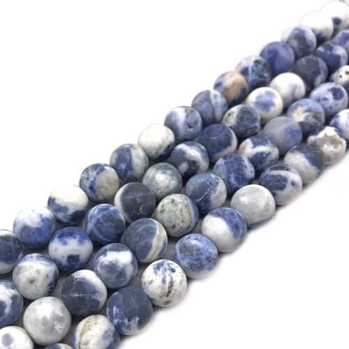 Natural Dull Polish Matte White Blue Sodalite Stone Loose Beads For Jewelry Making DIY Bracelet Accessories 15" 4/6/8/10/12mm