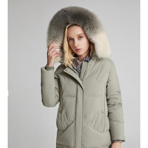 BOSIDENG new slim fit real fox fur collar gradient fur down jacket long womens coat winter warm outwear waterproof high quality