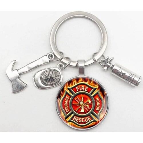 2021 New Fireman Keychain Fire Extinguisher Hat Axe Tool Pendant Keychain Husband Lover Keychain Gift