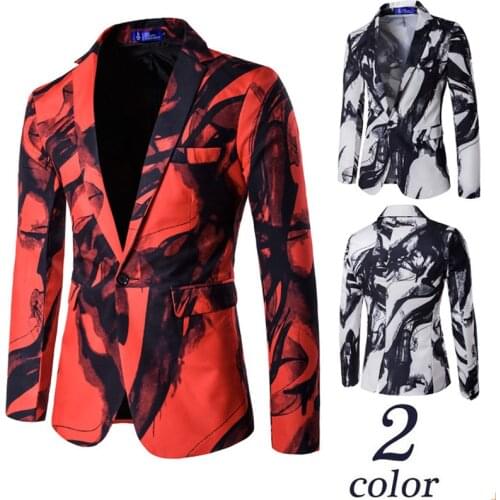New 2019 autumn winter mens one button suit Chinese style ink printing suit jacket best man dress Coat blazer masculino X972