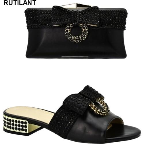 New Arrival Luxury Shoes Women Designers Nigerian Shoes and Matching Bags Set Decorated with Rhinestone Italian Shoe and Bag Set