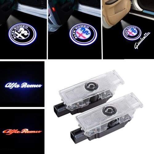 2Pcs New Fashion LED Car Door Welcome Light Logo Projector for Alfa Romeo Giulia Giulietta Mito Stelvio Brera 159 147 156 GT