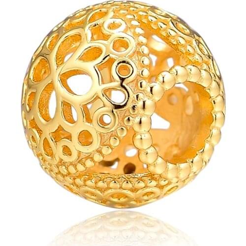 Fits for Pandora Charms Bracelets 100% 925 Sterling-Silver-Jewelry Shine Openwork Flower Beads Free Shipping