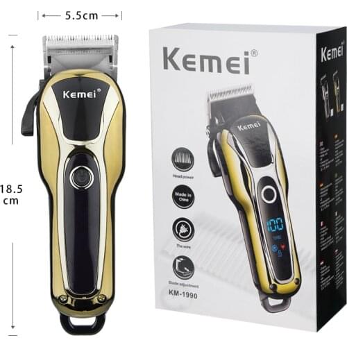 Kemei 1990 Professional Electric Hair Clipper Barber 4 Comb Cutter Beard Trimmer 3c LCD Screen Home Shaving Machine Hair Cutter