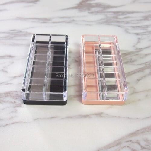 Rectangular Black pink Eyeshadow Case with mirror DIY Empty Cosmetic 10 Grids Lip Blush Compact Box with cover F353