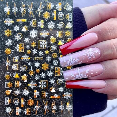 3D Christmas Nail Art Decoration Stickers Sparkly Gold White Colorful Glitter Geometry Snowflake Winter Slider Nail Foils