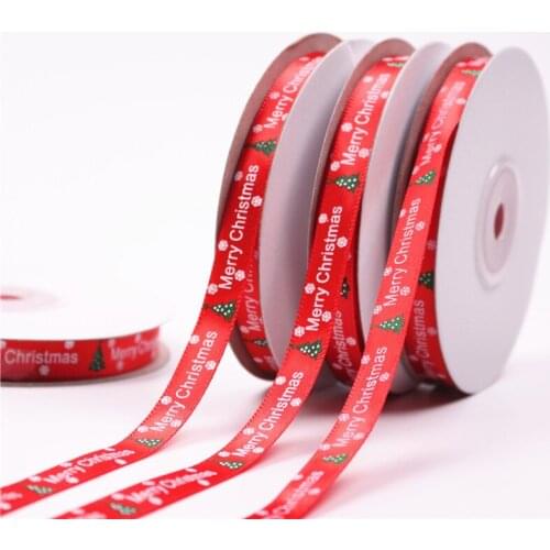 Christmas Decor Red Printed Snowflake Satin Ribbon Happy New Year Gift Box Wrapping Navidad Christmas Decorations for Home 1Roll