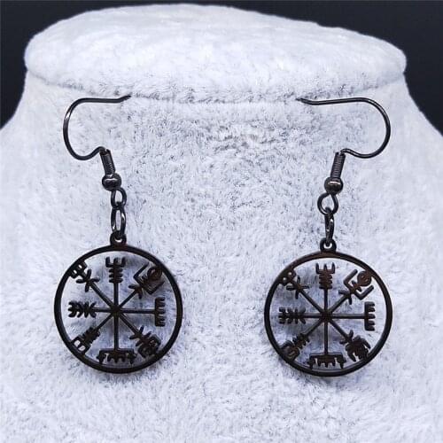 Viking Vegvisir Compass Stainless Steel Earrings Women Nordic Runes Odin Celts Ethnic Jewelry boucles d oreille femme EXS03
