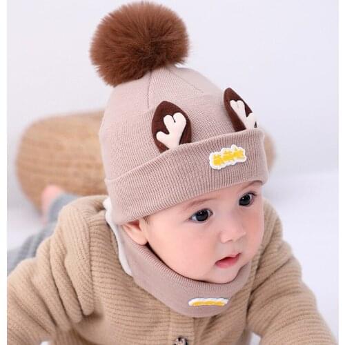 2pcs/Set Cute Ears Baby Hat Scarf For Newborn Pompom Baby Girl Boy Hat Bonnet Knit Winter Warm Kids Hat Beanie Baby Muts
