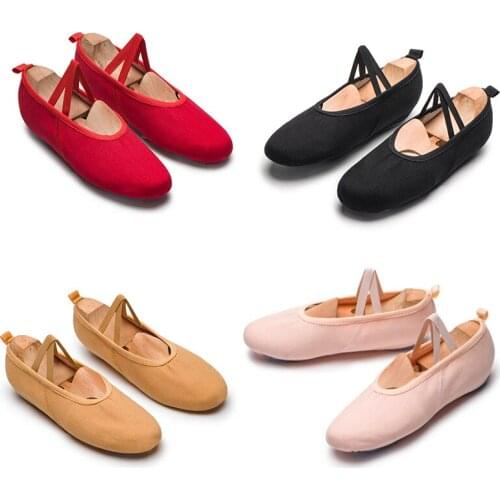 EU25-41 Cloth Head Yoga Slippers Teacher Gym Indoor Exercise Canvas Black Ballet Dance Shoes Children Kids Girls Woman