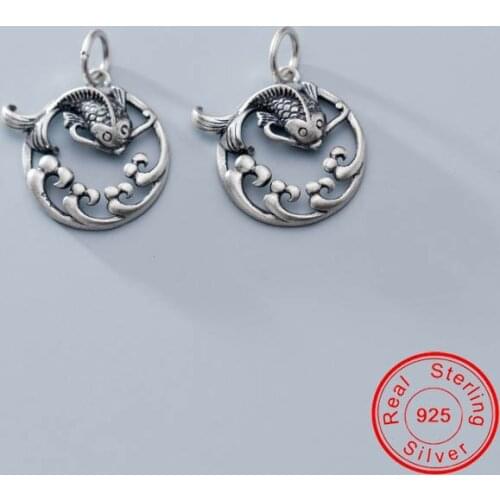 UQBing 18mm Round Fashion DIY 925 Sterling Silver Diving Carp Charms Jewelry Findings