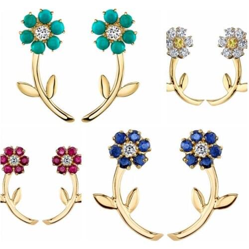 925 Sterling Silver Ear Needle Eternal Flower Stud Earrings for Women 4 Color Crystal Zircon Gold Earrings Fashion Jewelry Gift