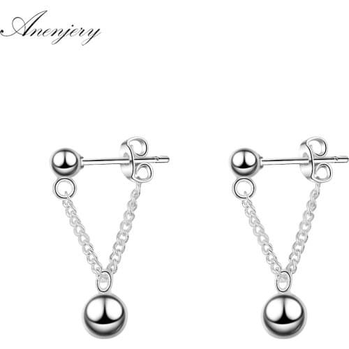 ANENJERY 925 Sterling Silver Simple Fashion Beads Tassel Earrings For Women Girl Gift pendientes brincos S-E611