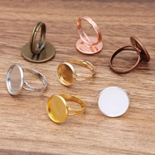 10pcs/lot Fit 8 10 12 14 16 18 20 mm Glass Cabochons Cameo Settings Tray Adjustable Blank Ring Base Diy Jewelry Making Rings