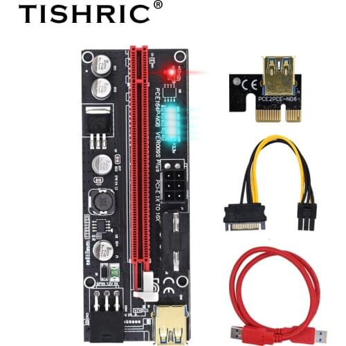10pcs TISHRIC PCI-E Riser 009s Card PCIE PCI E Express USB 3.0 SATA to 6pin Adapter Cable Mining Riser For Video Card