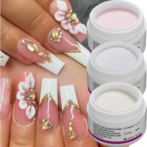 1pcs Professiona Acrylic Powder Clear Pink White Carving Crystal Polymer Powder 3D Nail Art Tips Extension French Manicure
