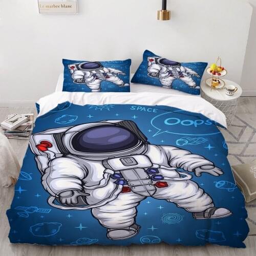 Astronaut Space Bedding Set 3D Alien Print 3pcs Duvet Cover Home Textile Bed Cartoon Quilt Cover Single Queen King Bed Cover Set