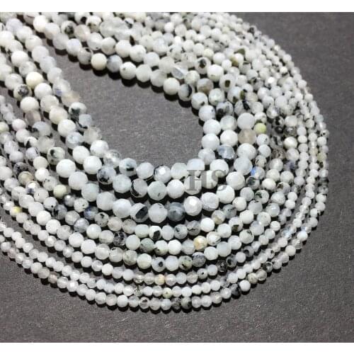 White MoonStone Precious Natural Stone Faceted Small Round Beads For Jewelry Making 2/3/4mm DIY Necklace Bracelet Earring