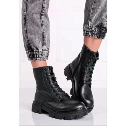 Martin boots autumn and winter new round toe thick bottom leather ankle boots British style large size high-top womens boots