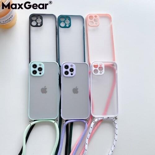 Lanyard Hang Strap Phone Case With Rope For iPhone 11 Pro Max 12 Mini XS X XR 8 7 Plus SE2020 Hard Matte Clear Transparent Cover