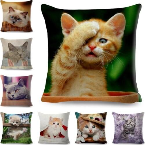 Funny Cute Cat Cushion Cover Decor Lovely Pet Animal Print Pillowcase Polyester Throw Pillow Case for Sofa Home Car 45x45cm