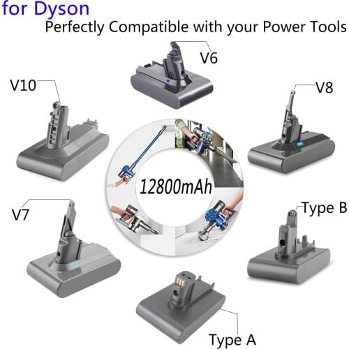 For Dyson V6 V7 V8 V10 Type A/B 12800mAh Replacement Battery for Dyson Absolute Cord-Free Vacuum Handheld Vacuum Cleaner