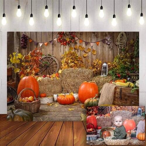 Halloween Pumpkin Backdrops for Photography Thanksgiving Autumn Gifts Backgrounds Haystack Decoration Backdrop Rustic Wood Wall