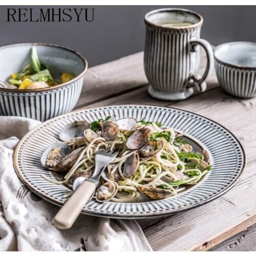 1PC RELMHSYU European Style ceramic Rice Noolde Dinner Bowl Round Steak Plate Dishes Tableware