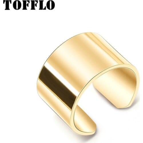 TOFFLO Stainless Steel Jewelry Wide Flat Simple Open Ring Fashion Ring For women BSA006