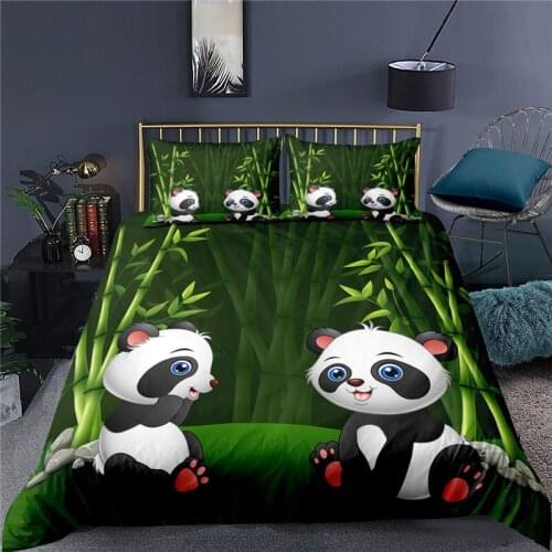 Luxury Cartoon Panda Printed Bedding Set 2/3pcs Comfortable Duvet Cover Pillowcase 3D Bed Sets Home Textile Queen and King Size