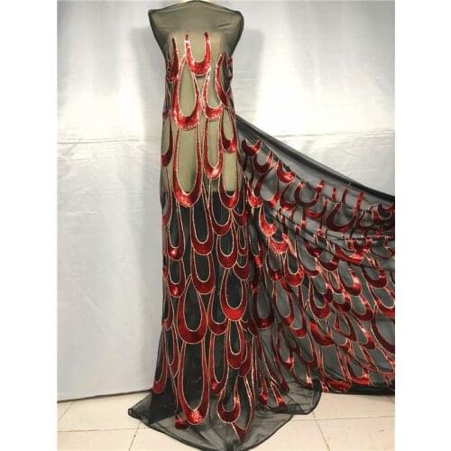 Beautiful Guipure Lace Fabric with sequins Orange African Cord Lace Fabrics 2019 Hot Sale Net Embroidery Lace For Wedding red