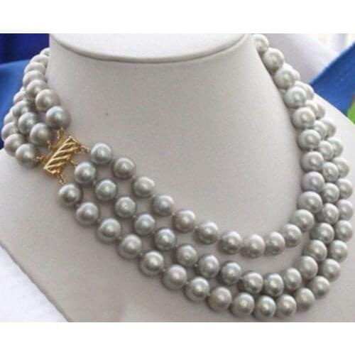 Beautiful NEW Southern Ocean natural gray pearl necklace 9-10 mm 17-19 inch