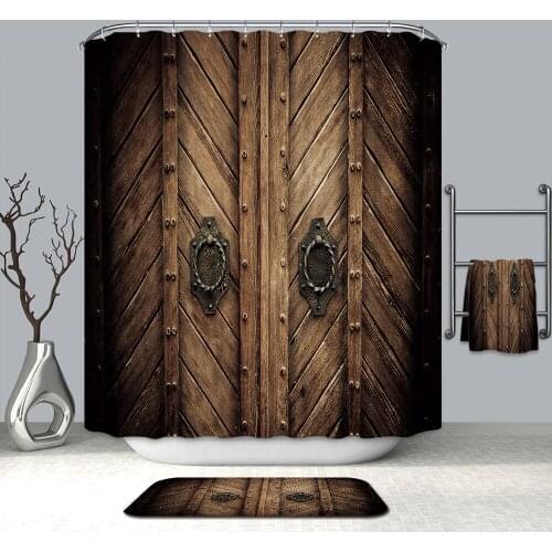 3D Creative Wooden Door Pattern Shower Curtains Vintage Wood Board Waterproof Mildew Proof Thickened Bath Curtains for Bathroom