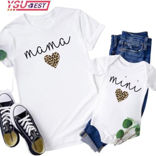 Mommy And Me Tshirt Fashion Leopard Family Look Matching Clothes Mother Daughter Son Outfits Women T-shirt Mama and Mini Clothes