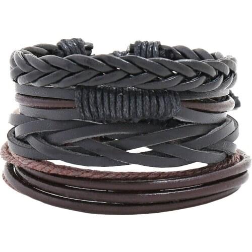 Jessingshow Vintage Multilayer Leather Bracelet Men Fashion Braided Handmade Rope Wrap Bracelets & Bangles Male Gift
