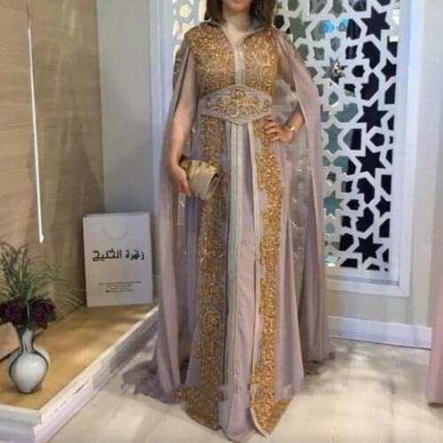 Mint Chiffon Moroccan Kaftan Evening Dresses Lace Appliques Mother Dress Arabic Muslim Special Occasion Evening Gown