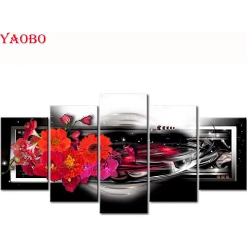 5pcs Full Square/Round Drill 5D DIY Diamond Painting "Orchid peony lily" Multi-picture Combination 3D Embroidery Mosaic Decor