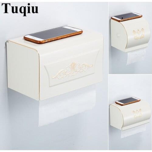 Vidric Wall Mounted AluminumToilet Paper Holder Bathroom Accessories Fixture White Carved Roll Paper Holders with Phone Shelf