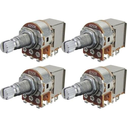 NEW 4pcs Long Split Shaft Guitar Push Pull Potentiometer A250K B250K A500K B500K Optional