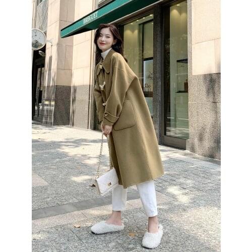 2021 autumn and winter new double-sided cashmere coat womens Korean version versatile loose temperament high-end small tweed