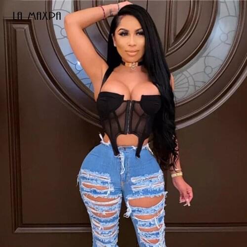 New Products For Summer 2021 Sexy Ladies Black And White Mesh Tie Top And Pencil Skirt 2 Fashionable Celebrity Clothing