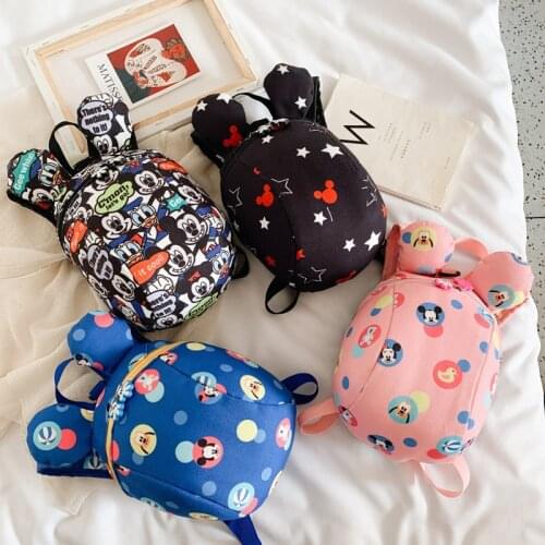 1-3 Years Old Baby Backpacks Boys And Girls Cartoon Print Mickey Backpacks Children Prevent Lost With Traction Rope