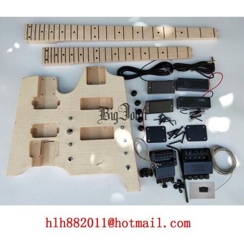 Semi-Finished Double Neck Headless Electric Guitar,6 Strings Guitar&4 Strings Bass Maple Fingerboard No Paint BJ-307