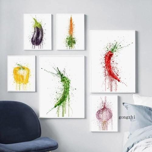 Watercolour Vegetable Nordic Poster Chili Onion Carrot Canvas Painting and Prints Kitchen Wall Art Pictures Modern Home Decor