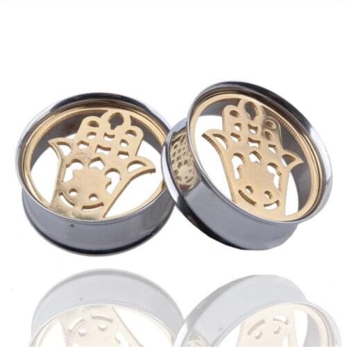 2PCS Punk New Style Ear Plugs Flared Sexy Body Jewelry Stainless Steel Palm Fashion Tunnels Piercing Ear Expansions Party Gift